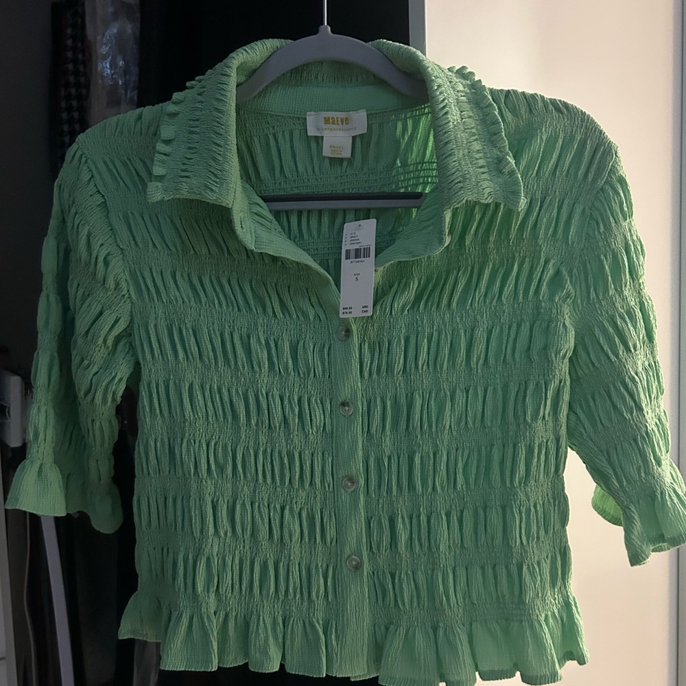 Maeve Light Green Textured Button-Down Shirt